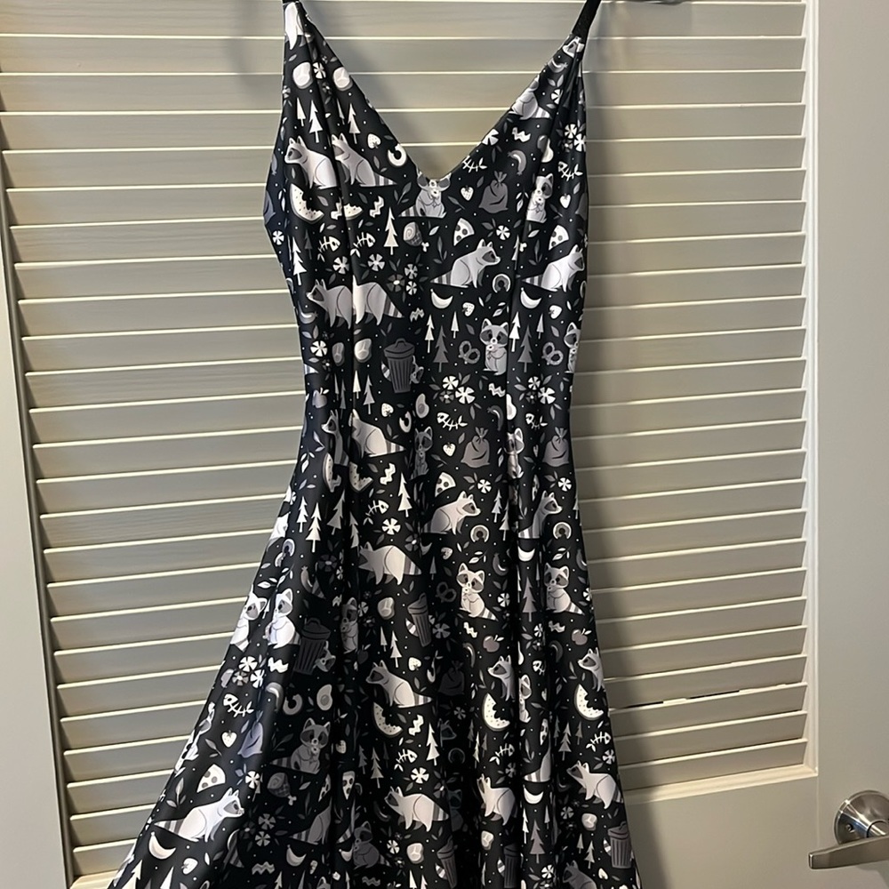 Blackmilk Clothing Trash Pandas Raccoon Mini Strappy Dress Black Dress, Small